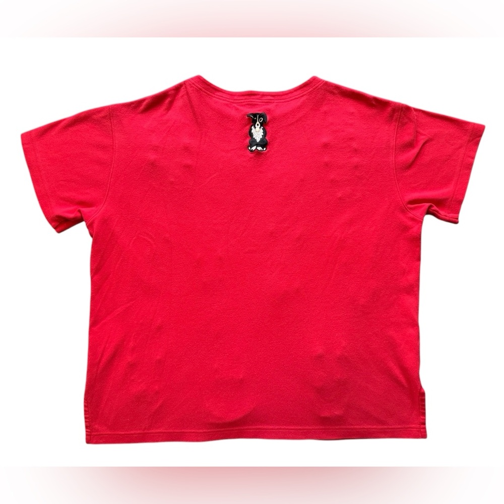 Bechamel Womens Cotton T-Shirt Red Short Sleeve Dog Embroidered Sz Petite Large - Picture 5 of 13